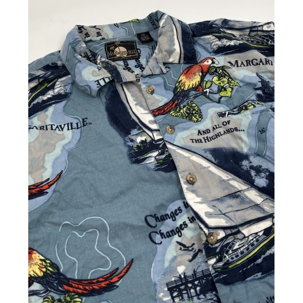 Jimmy Buffett's Margaritaville Men's XXL Cotton‎ Blue Graphic Hawaiian Shirt